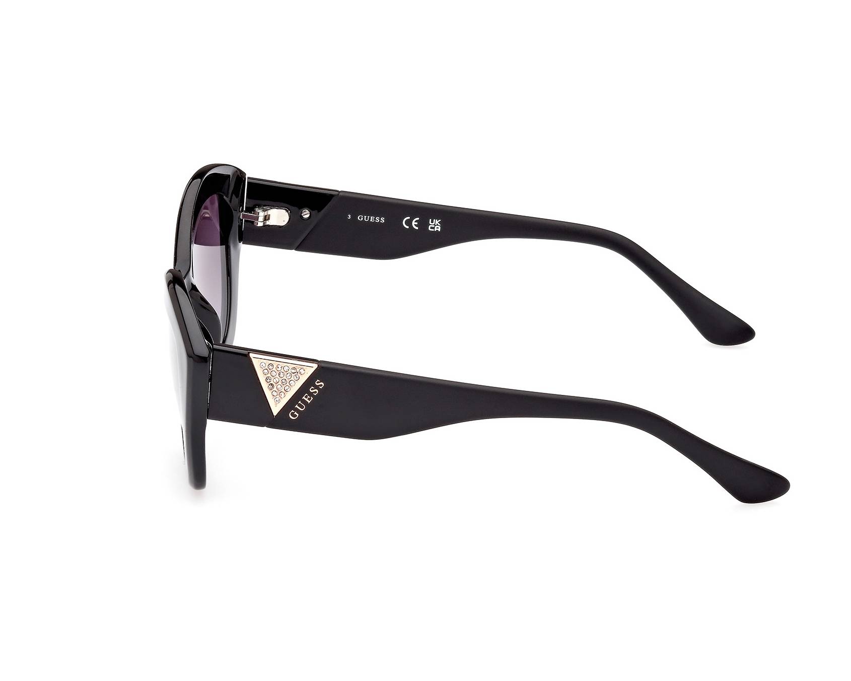 Lunettes De Soleil Guess GU 7680 01B Pour Femme - Cadre Noir Brillant, Verres Gris Dégradé - Style Papillon, Jante Complète